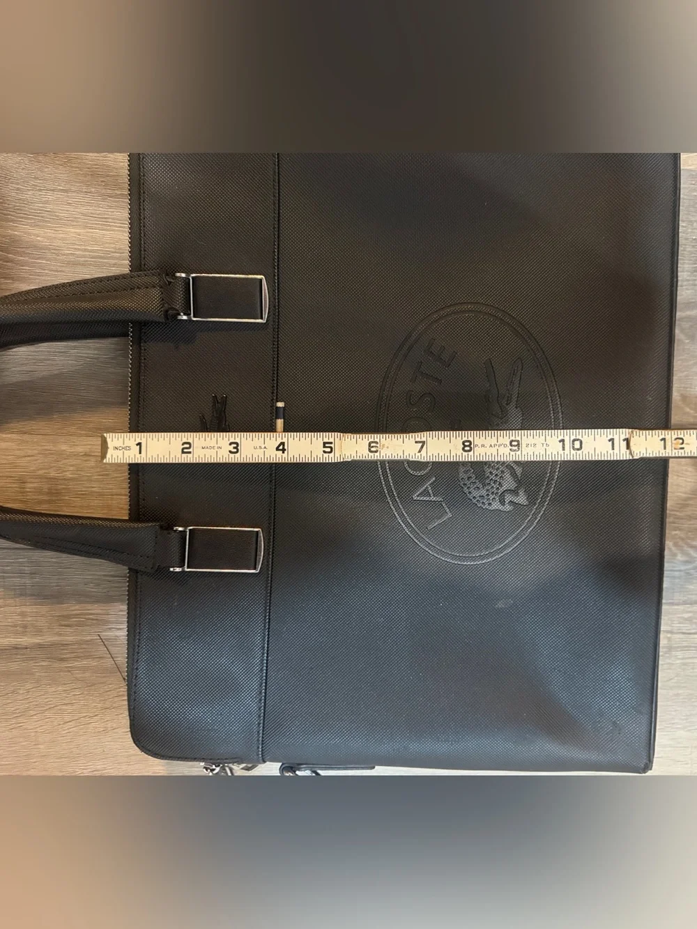 Lacoste Black Classic Briefcase 15” Laptop Bag w/ Double Handles Crossbody Strap